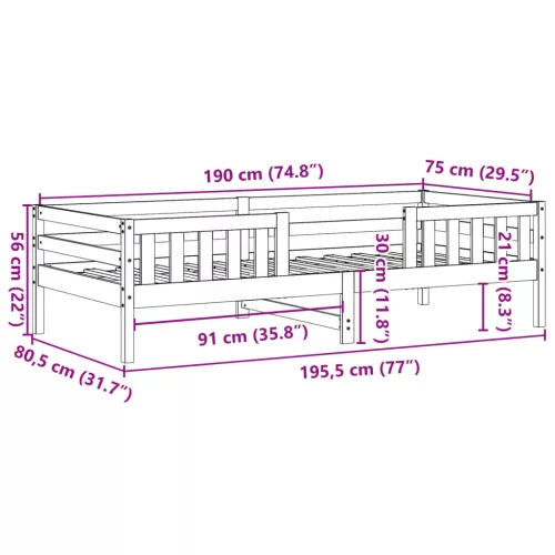  viaszbarna tömör fenyőfa ágy matrac nélkül 75 x 190 cm