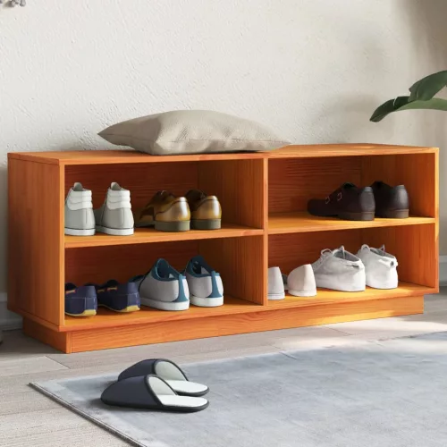  viaszbarna tömör fenyőfa cipőszekrény 110 x 34 x 45 cm