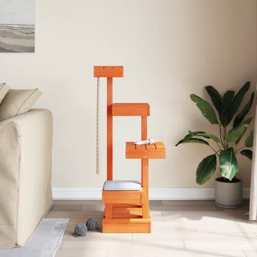  viaszbarna tömör fenyőfa macskabútor 45,5 x 49 x 103 cm