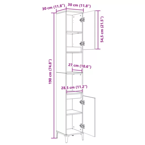  sonoma tölgy színű szerelt fa fürdőszobaszekrény 30x30x190 cm