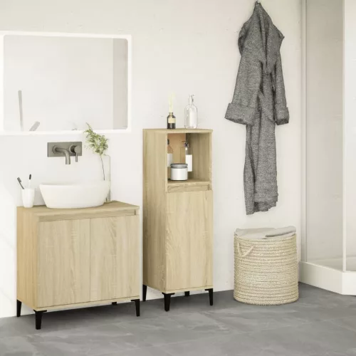  sonoma tölgy színű szerelt fa fürdőszobaszekrény 30x30x100 cm