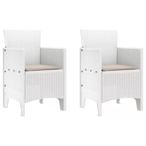  Kerti Székek Párnákkal 2 db Fehér Polirattan