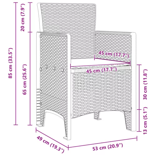  Kerti székek párnákkal 2 db Világosszürke Poli Rattan