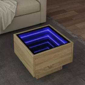    sonoma tölgy színű szerelt fa kisasztal LED-del 40 x 40 x 30 cm
