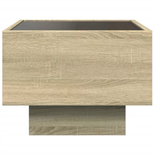  sonoma tölgy színű szerelt fa kisasztal LED-del 40 x 40 x 30 cm