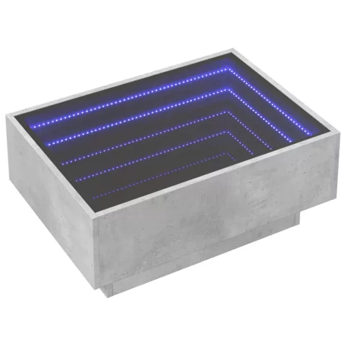  betonszürke szerelt fa dohányzóasztal LED-del 70 x 50 x 30 cm