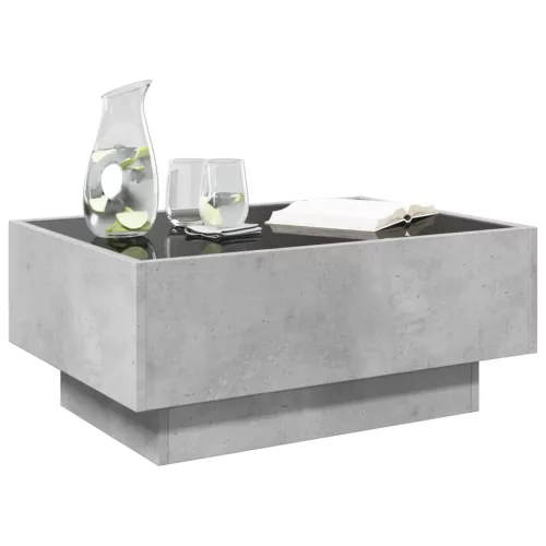  betonszürke szerelt fa dohányzóasztal LED-del 70 x 50 x 30 cm