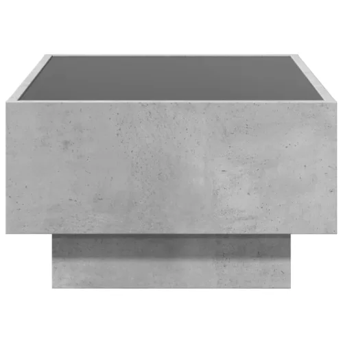  betonszürke szerelt fa dohányzóasztal LED-del 70 x 50 x 30 cm