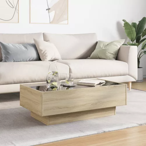  sonoma tölgy szerelt fa dohányzóasztal LED-del 90 x 50 x 30 cm
