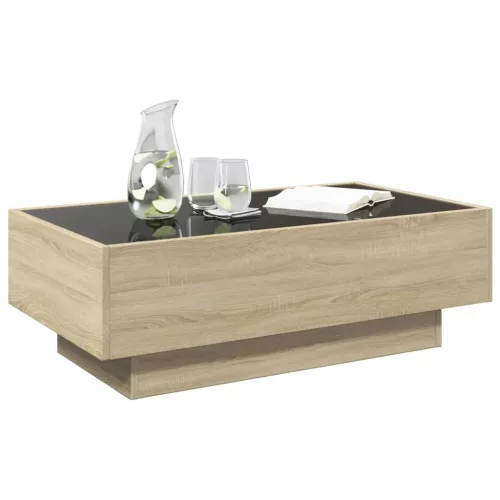  sonoma tölgy szerelt fa dohányzóasztal LED-del 90 x 50 x 30 cm