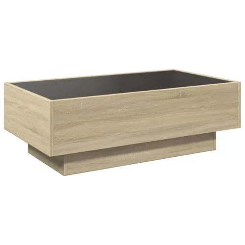  sonoma tölgy szerelt fa dohányzóasztal LED-del 90 x 50 x 30 cm