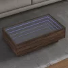  barna tölgy szerelt fa dohányzóasztal LED-del 90 x 50 x 30 cm