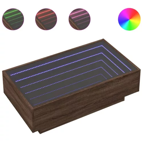  barna tölgy szerelt fa dohányzóasztal LED-del 90 x 50 x 30 cm