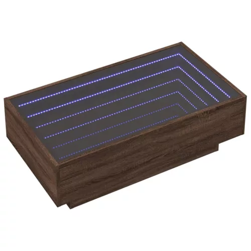  barna tölgy szerelt fa dohányzóasztal LED-del 90 x 50 x 30 cm