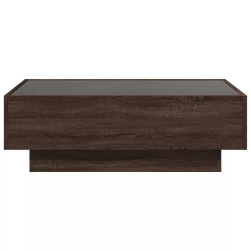  barna tölgy szerelt fa dohányzóasztal LED-del 90 x 50 x 30 cm