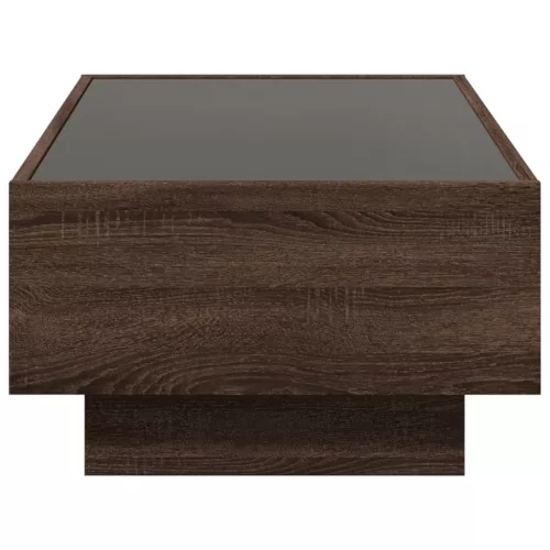  barna tölgy szerelt fa dohányzóasztal LED-del 90 x 50 x 30 cm