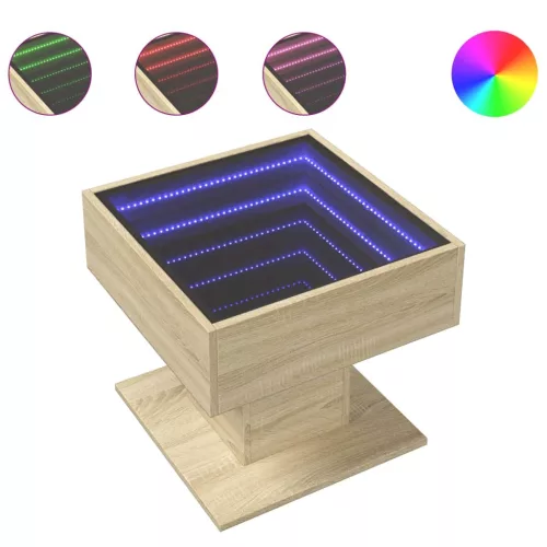  sonoma tölgy szerelt fa dohányzóasztal LED-del 50 x 50 x 45 cm