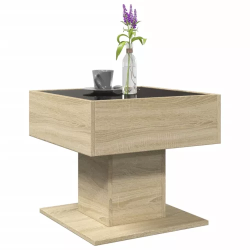  sonoma tölgy szerelt fa dohányzóasztal LED-del 50 x 50 x 45 cm