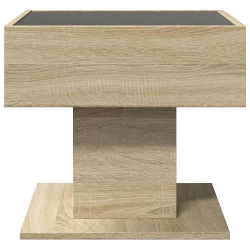  sonoma tölgy szerelt fa dohányzóasztal LED-del 50 x 50 x 45 cm
