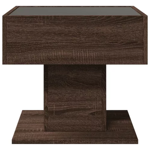  barna tölgy szerelt fa dohányzóasztal LED-del 50 x 50 x 45 cm