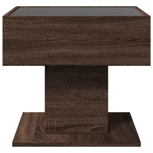  barna tölgy szerelt fa dohányzóasztal LED-del 50 x 50 x 45 cm