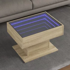   sonoma tölgy szerelt fa dohányzóasztal LED-del 70 x 50 x 45 cm