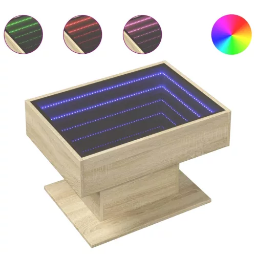  sonoma tölgy szerelt fa dohányzóasztal LED-del 70 x 50 x 45 cm