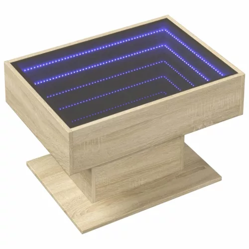  sonoma tölgy szerelt fa dohányzóasztal LED-del 70 x 50 x 45 cm