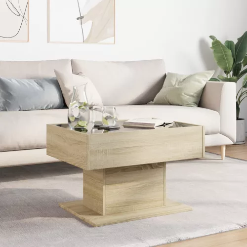 sonoma tölgy szerelt fa dohányzóasztal LED-del 70 x 50 x 45 cm