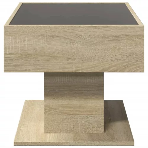 sonoma tölgy szerelt fa dohányzóasztal LED-del 70 x 50 x 45 cm
