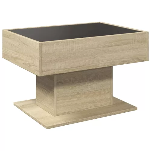  sonoma tölgy szerelt fa dohányzóasztal LED-del 70 x 50 x 45 cm