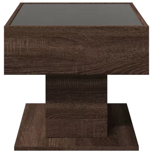  barna tölgy szerelt fa dohányzóasztal LED-del 70 x 50 x 45 cm