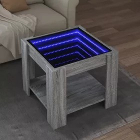    szürke sonoma szerelt fa dohányzóasztal LED-del 53 x 53 x 45 cm