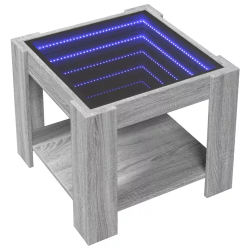  szürke sonoma szerelt fa dohányzóasztal LED-del 53 x 53 x 45 cm