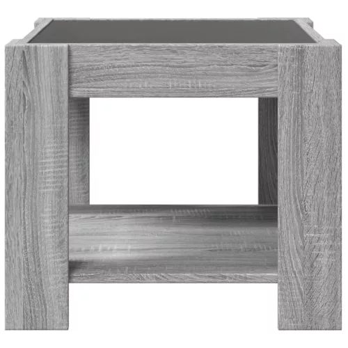  szürke sonoma szerelt fa dohányzóasztal LED-del 53 x 53 x 45 cm