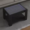  fekete szerelt fa dohányzóasztal LED-del 73 x 53 x 45 cm