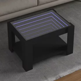  fekete szerelt fa dohányzóasztal LED-del 73 x 53 x 45 cm
