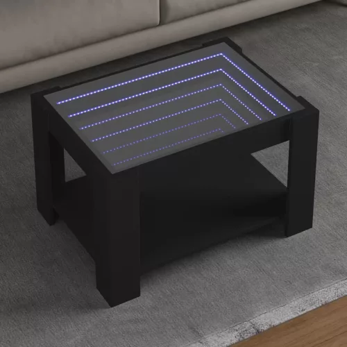  fekete szerelt fa dohányzóasztal LED-del 73 x 53 x 45 cm
