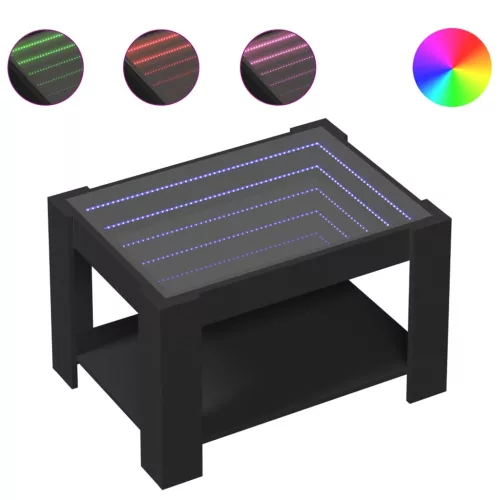  fekete szerelt fa dohányzóasztal LED-del 73 x 53 x 45 cm