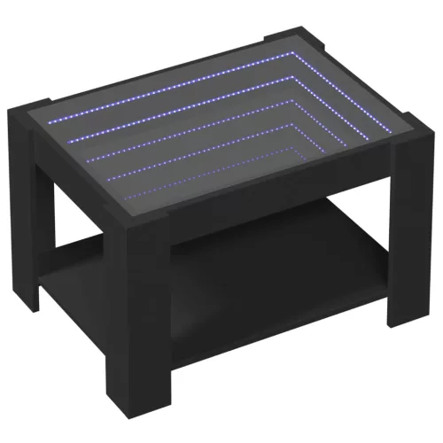  fekete szerelt fa dohányzóasztal LED-del 73 x 53 x 45 cm