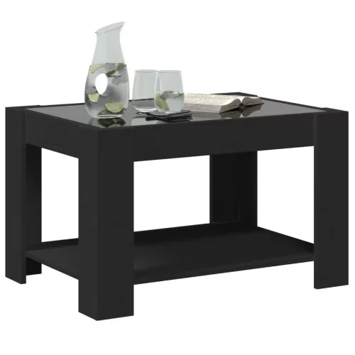  fekete szerelt fa dohányzóasztal LED-del 73 x 53 x 45 cm