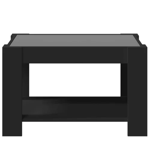  fekete szerelt fa dohányzóasztal LED-del 73 x 53 x 45 cm