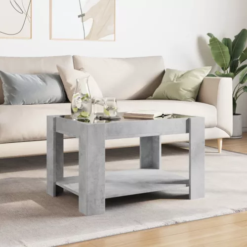  betonszürke szerelt fa dohányzóasztal LED-del 73 x 53 x 45 cm