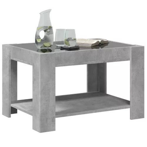  betonszürke szerelt fa dohányzóasztal LED-del 73 x 53 x 45 cm
