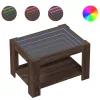  barna tölgy szerelt fa dohányzóasztal LED-del 73 x 53 x 45 cm