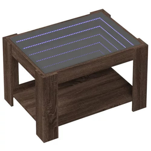  barna tölgy szerelt fa dohányzóasztal LED-del 73 x 53 x 45 cm