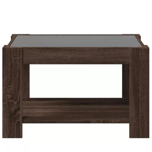  barna tölgy szerelt fa dohányzóasztal LED-del 73 x 53 x 45 cm