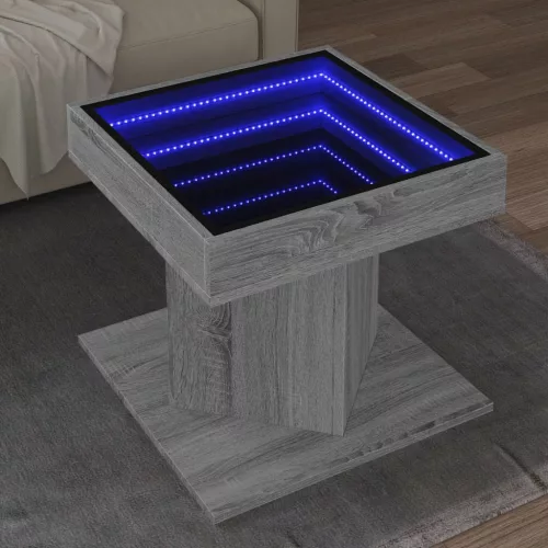  szürke sonoma szerelt fa dohányzóasztal LED-del 50 x 50 x 45 cm