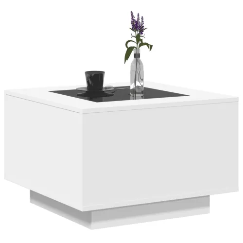  fehér szerelt fa dohányzóasztal LED-lámpákkal 60 x 60 x 40 cm