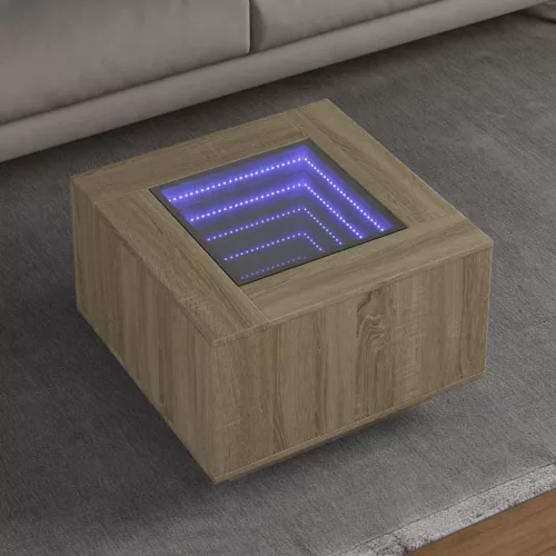  sonoma tölgy szerelt fa dohányzóasztal LED-del 60 x 60 x 40 cm